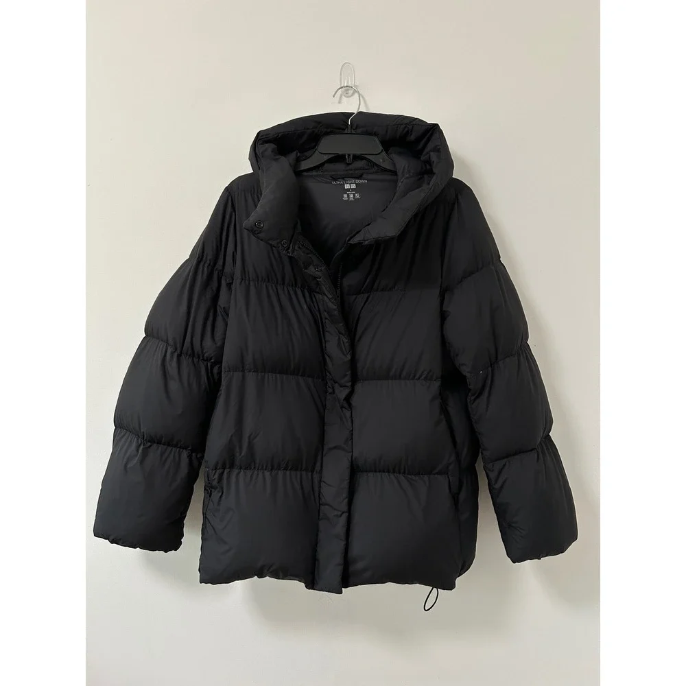 Uniqlo Ultra Light Down Puffer Hooded Jacket Women L Black Gorpcore